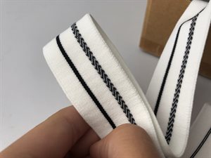 Luksus elastik - hvid med sort og detaljeret stribe, 30 mm